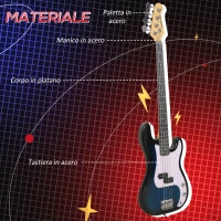 SPORTNOW Basso Elettrico 4 Corde con Amplificatore 15W, Borsa, Tracolla e Plettri, Colore Blu Scuro(m-4)