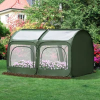 Outsunny Serre de jardin pop-up, serre de balcon, bâche renforcée PVC, châssis en acier, 4 portes zippées enroulables, sac de transport inclus, pour légumes plantes fleurs, 245x120x120cm, vert(m-2)