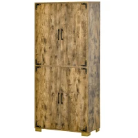 HOMCOM Farmhouse 4-Door Cabinet, Freestanding Tall Cupboard with Storage Shelves for Bedroom & Living Room, Rustic Wood Effect(m-11)