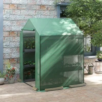 Outsunny Serra da Giardino con Scaffali, Copertura in PE e Porta Avvolgibile, 143x138x190 cm, Verde(m-2)