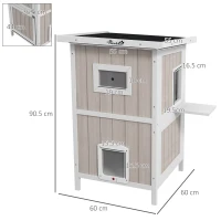 PawHut Outdoor 2 Tiers Wooden Cat Shelter w/ Removable Bottom, Escape Doors, Asphalt Roof, for 1-2 Cats - Light Grey(m-3)