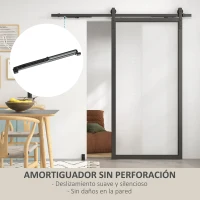 HOMCOM 6,6FT/200cm Kit de Accesorios para Puerta Corrediza con Amortiguador sin Perforación y 2 Rieles para Granero Negro(m-4)