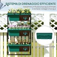 Outsunny Fioriera da Esterno Verticale e 3 Vasi per Piante in Plastica con Fori di Drenaggio, 56x42x100 cm, Verde(m-5)