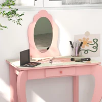 ZONEKIZ Kids Dressing Table with Mirror, Stool, Drawer, Cute Animal Design - Pink(m-7)