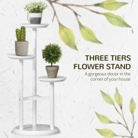 Outsunny 3-Tier Plant Stand, Plant Shelf Rack,  Bamboo Display Stand, 46x46x86cm, White(m-4)