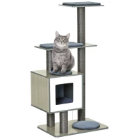 PawHut Arbre à chats design contemporain griffoirs grattoirs sisal naturel centre d'activités niche plate-formes jeu boules suspendues 71,5L x 49,5l x 120H cm MDF hêtre gris(m-1)