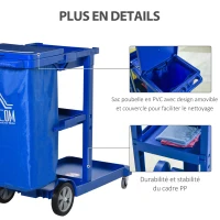HOMCOM Chariot de nettoyage professionnel 3 plateaux avec sac grande résistance bleu(m-6)