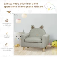 HOMCOM Fauteuil pour enfant canapé chaise enfant design scandinave grand confort avec oreille de chat piètement bois et tissu dim. 61l x 42P x 53H cm gris(m-7)