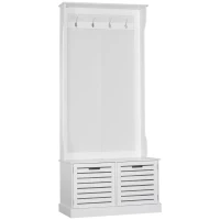 HOMCOM Banco con Perchero Mueble Recibidor Colgador Pasillo con Asiento Armario de Almacenamiento 4 Ganchos 80x40x180cm Blanco Carga 100kg(m-6)