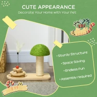 PawHut Mushroom-Shaped Cat Scratching Post, with Toy Balls, Feather for Indoor Cats, 35 x 21 x 26cm - Natural Tone(m-4)