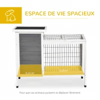PawHut Clapier sur pieds cage à lapin avec niche intérieure plateau excrément coulissant porte supérieure 92L x 51l x 76H cm gris blanc(m-4)