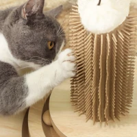 PawHut 49cm 5 in 1 Cat Scratching Post with Sisal Post, Track Ball, Self Grooming Brush, Hanging Toy Ball, Feather, Oak Tone(m-8)