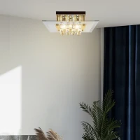 HOMCOM Crystal Chandelier Ceiling Mount Pendant Light Lamp Modern Illumination Fabric, 40L x 40W x 16 Hcm(m-6)