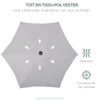 Outsunny Parasol droit ronde parasol de jardin Ø 2 m mât en aluminium 6 baleines métal et toile gris clair(m-6)