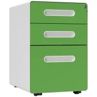 Vinsetto 3 Drawer Filing Cabinet, Steel Lockable File Cabinet with Lock and Wheels, for A4, Letter, Legal Sized Files, Green(m-1)