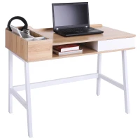 HOMCOM Computer Desk, Writing Desk, Study Workstation with Drawer, Storage Compartments, Cable Management, Laptop Table, Metal Frame, 100 x 55 x 81.5cm, Oak and White(m-1)