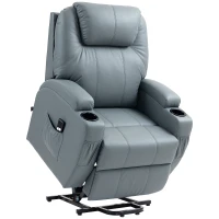 HOMCOM Fauteuil releveur électrique avec repose-pied dossier inclinable télécommande poches latérales et porte-gobelet gris(m-10)