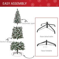 HOMCOM 6FT Artificial Christmas Tree Xmas Pencil Tree with Red Berries and Pinecones Holiday Home Indoor Decoration with Foldable Feet, Green(m-6)