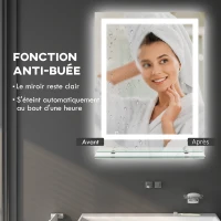 kleankin Miroir rectangulaire mural lumineux LED de salle de bain 80 x 60 cm(m-6)