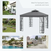 Outsunny 3 x 3(m) Patio Gazebo Canopy Garden Pavilion Tent Shelter with 2 Tier Roof and Mosquito Netting, Steel Frame, Grey(m-7)
