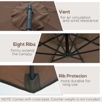 Outsunny 2.45m Overhanging Cantilever Parasol, Heavy Duty Waterproof Garden Umbrella with Cross Base, Brown(m-5)