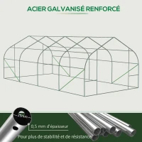 Outsunny Serre tunnel de jardin porte + 8 fenêtres enroulables métal galvanisé bâche PE haute densité métal galvanisé vert(m-7)