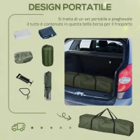 Outsunny Set Brandina da Campeggio con Materasso Gonfiabile, Cuscino,  Sacco Letto e Borsa di Trasporto, Verde(m-4)