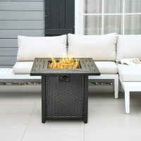 Outsunny Square Propane Gas Fire Pit Table, 40000 BTU Rattan Smokeless Firepit Patio Heater with Protective Cover, Lava Rocks and Lid, 71cm x 71cm x 62cm, Black(m-10)