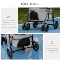 PawHut Poussette pour chien 2 en 1 pliante nacelle amovible coussin laisse de sécurité tissu 600D Oxford 81 x 68 x 98,5 cm gris(m-6)