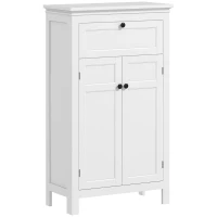 HOMCOM Meuble de salle de bain avec tiroir et étagères réglables, armoire de rangement sur pied, hauteur 102,5 cm, blanc(m-11)