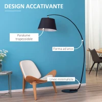 HOMCOM Lampada da Terra ad Arco con Paralume in Tessuto e Piantana Rotonda, 100x43x177cm, Nero(m-4)