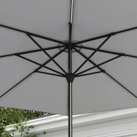 Outsunny Sombrilla de Jardín con Luces LED Solares Ø265x240 cm con Manivela Manual para Terraza Piscina Patio Gris Claro(m-8)