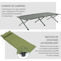 Outsunny Ensemble tente de camping 3 en 1 avec lit de camp 1 personne, tente et 1 matelas gonflable - sac de transport inclus(m-6)