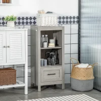 kleankin Mobiletto Bagno Salvaspazio con Ripiani e Cassetto in Legno, 40x30x89cm, Grigio(m-7)