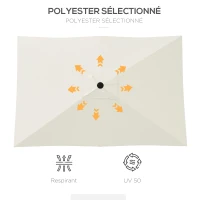 Outsunny Parasol rectangulaire inclinable 2 x 3 m avec manivelle toile polyester imperméabilisée haute densité 180 g/m² beige(m-7)