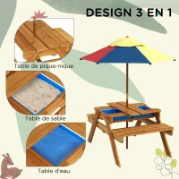 Outsunny Table de pique-nique pour enfants avec bancs, parasol amovible, 2 bacs en plastique, table 2 en 1 pour 4 enfants(m-4)