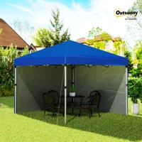 Outsunny 3 x 3 (M) Pop Up Gazebo, UPF 30+ with 2 Sidewalls, Leg Weight Bags and Wheeled Bag, Height Adjustable Party Tent Event Shelter for Garden, Patio, Blue(m-10)