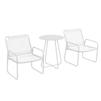 Outsunny Conjunto de Muebles de Jardín de 3 Piezas con Marco de Acero Reposabrazos y Almohadillas Ajustables para los Pies Blanco(m-11)
