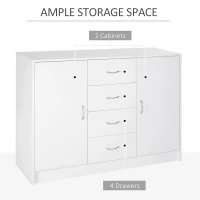 HOMCOM Sideboard, Storage Cabinet with 2 Doors and 4 Drawers, Free Standing Cupboard, Chest Organizer for Kitchen and Living Room, White(m-4)