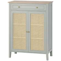 HOMCOM Meuble à chaussures meuble de rangement à chaussures meuble d'entrée avec 2 portes effet cannage tiroir 80 x 40 x 110 cm(m-10)