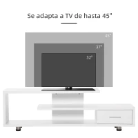 HOMCOM Mueble de TV para Televisor de hasta 45" Mesa de Salón Moderna con Estantes y Cajón 135x35x41,7 cm Blanco(m-6)