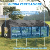 Outsunny Tendone da Giardino per Feste con Porte a Cerniera e Pannelli Removibili 8x4m, Grigio Scuro(m-4)