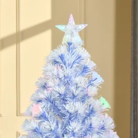 HOMCOM 4FT Artificial Fibre Optic Christmas Tree Seasonal Decoration w/ LED Lights Pre-Lit Easy Store White Blue(m-9)