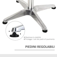 HOMCOM Tavolino Bar/Ristorante in Acciaio Inox, Tavolo con Piano Appoggio Quadrato 60x60cm e Altezza Regolabile 70-110cm(m-6)