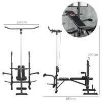 HOMCOM Banco de Pesas Multifuncional Ajustable para Entrenamiento de Cuerpo Entero 180x134x200 cm Plata y Negro(m-3)
