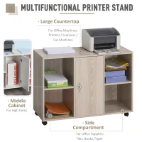 HOMCOM Support d'imprimante - caisson organiseur bureau - 4 niches, placard porte, grand plateau - panneaux particules chêne clair(m-6)