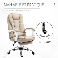Vinsetto Fauteuil de bureau manager chaise pour ordinateur avec repose-pied dossier inclinable accoudoirs rembourrés en lin beige(m-7)