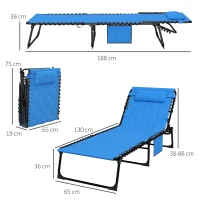 Outsunny Padded Sun Lounger, with Five-Position Reclining Back - Blue(m-3)