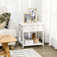 HOMCOM Bedside Table with Drawer and Bottom Shelf, Square Side End Table for Bedroom, Living Room, White(m-10)