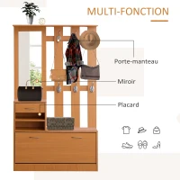 HOMCOM Ensembles 3 en 1 de meuble d'entrée vestiaire avec panneau porte-manteau, miroir et banc à chaussures - 6 crochets et étagère réglable, bois clair(m-4)